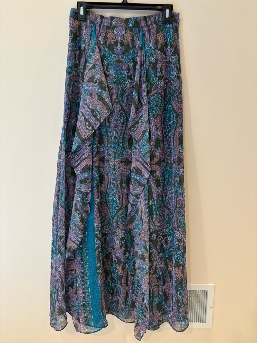 BCBGMaxAzria Teal and Purple Paisley Maxi Skirt